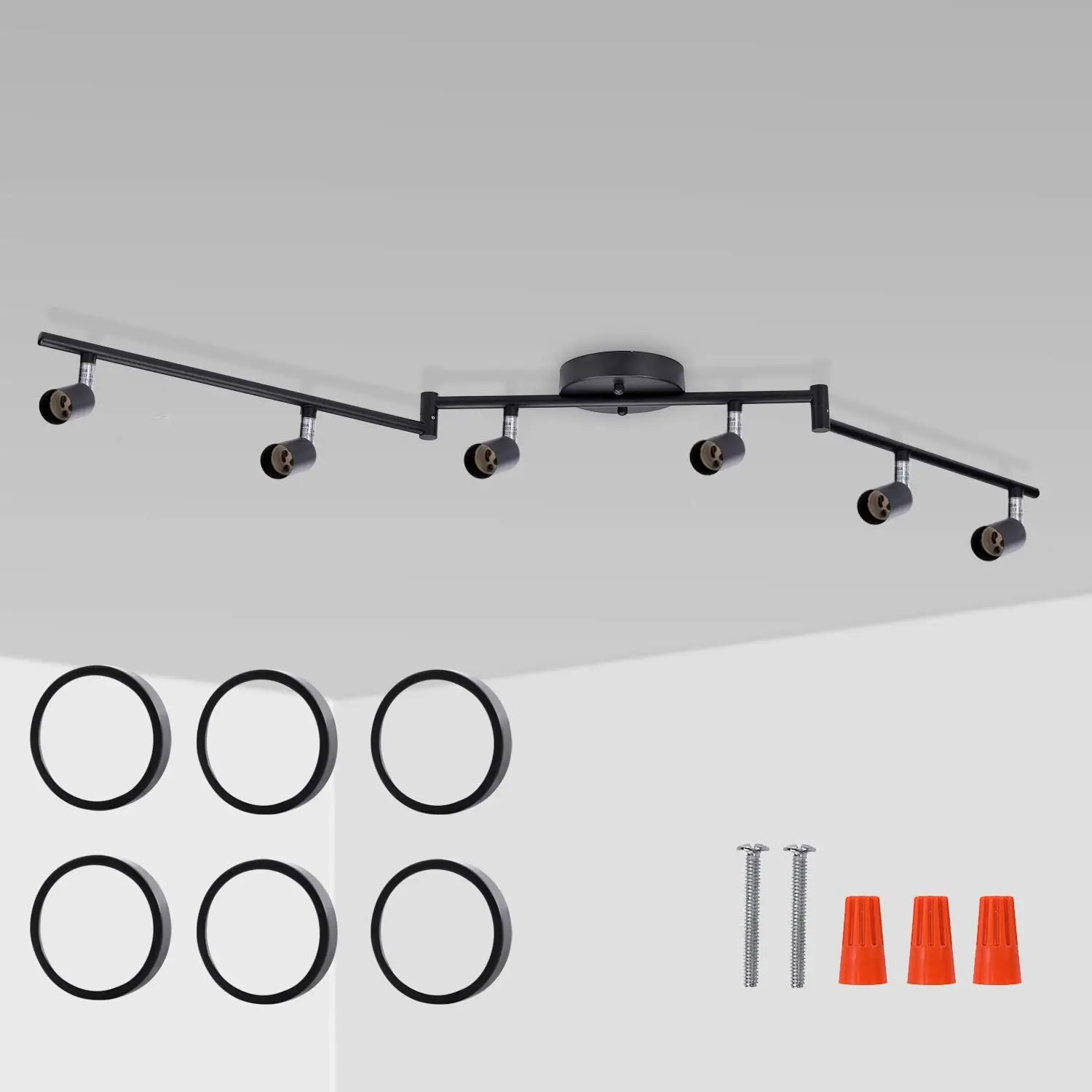

Foldable Swinging Arm Rotatable 6 Heads with Protective Lamp Trim, Spot Lighting,Close to Ceiling Lights, Not Includ GU10 Bulbs