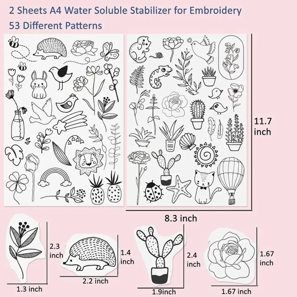 Water Soluble Stabilizer Handmade Embroidery Crafts Hand Sewing Stabilizers with Flower Patterns for Embroidery Sewing Supplies