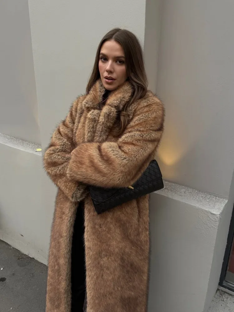 معطف شتوي نسائي من الفرو الصناعي معطف فاخر ذو طية صدر السترة فضفاض موضة تخفيف شرابة كم طويل ملابس خارجية سترة نسائية من الفرو الصناعي 2025 #2