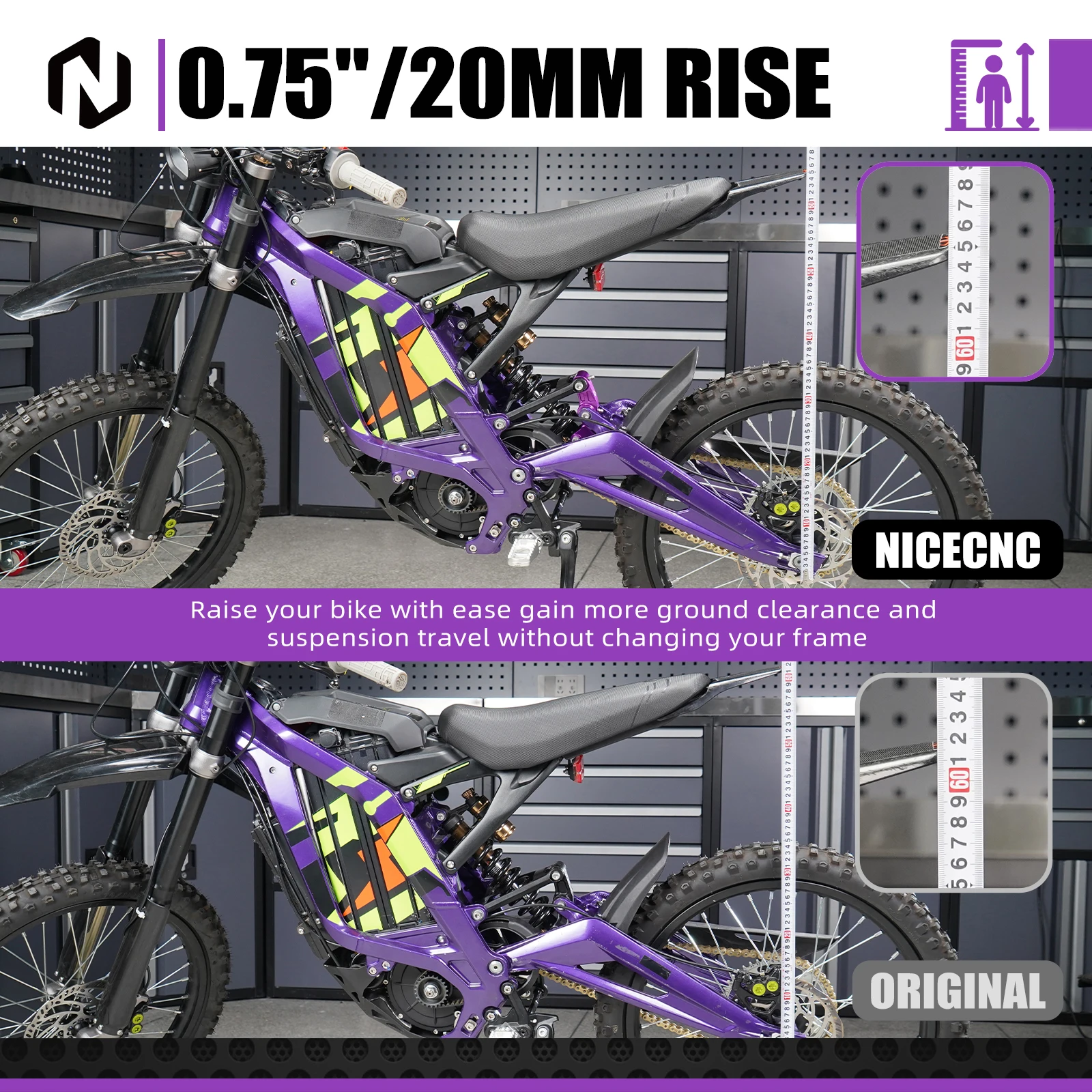 NICECNC For Surron Light Bee X Rear Suspension Linkage Triangle Bracket Kit 20MM 0.75'' Heighten For Sur-Ron Light Bee S L1E
