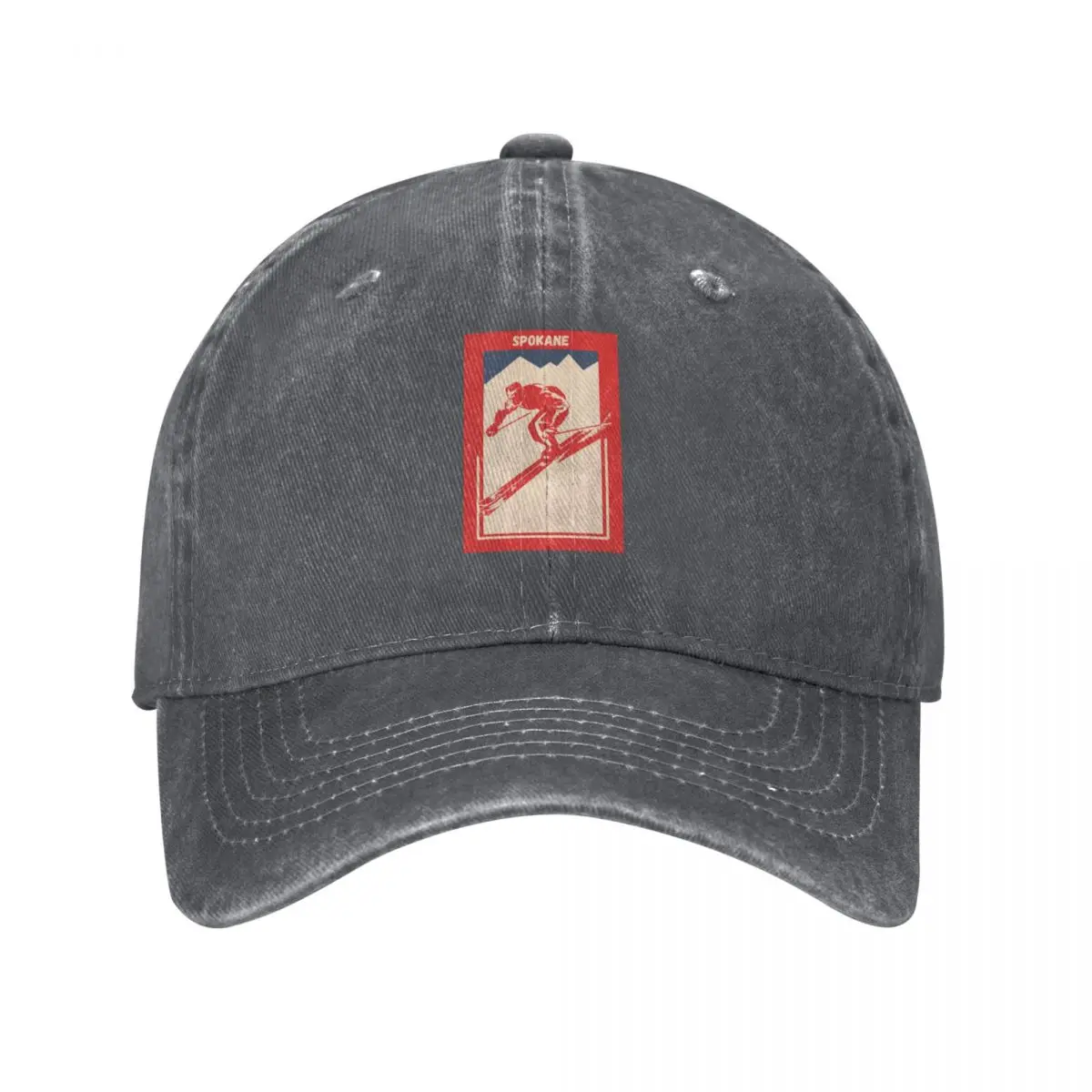 Mount Spokane or Mount Baldy in Mead, Selkirk Mountains, Washington State, USA, North America - Vintage Red Ski Pos Baseball Cap