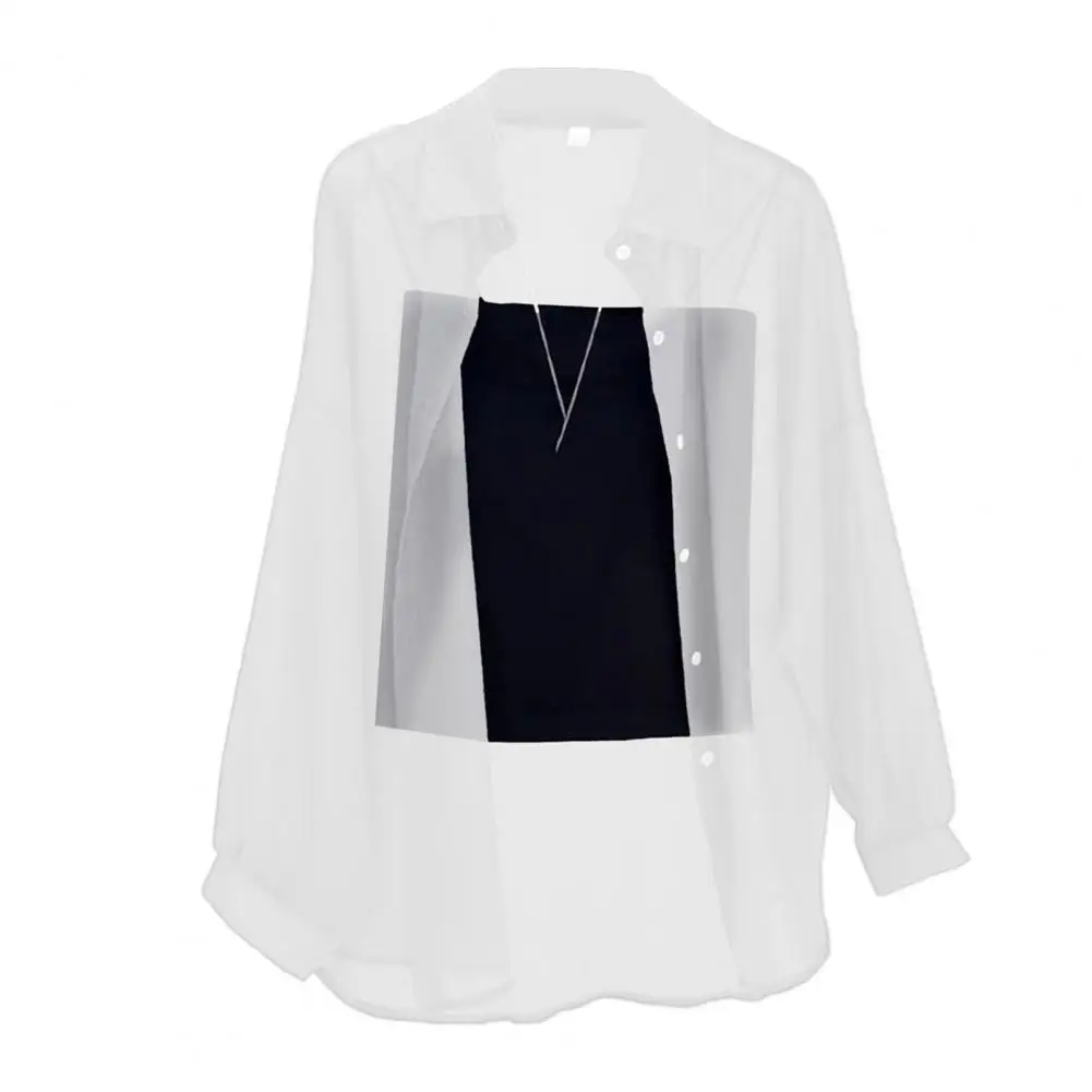 Chemise en mousseline de soie à manches longues pour femmes, manteau d'été à revers, simple boutonnage, mince pour les femmes