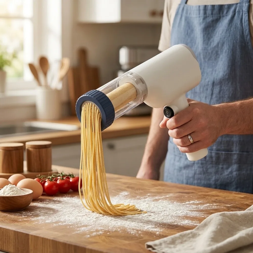 Electric Handheld Pasta Maker for Fresh Spaghetti Fettuccine Lasagna Noodles Homemade Pasta Machine with 6 Molds Charging Cable