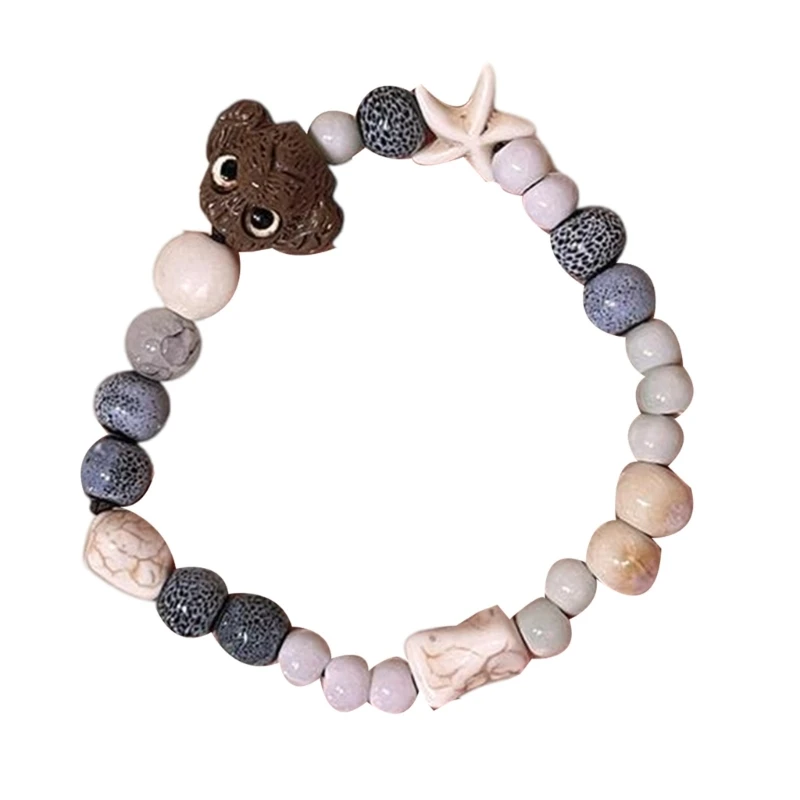 Fashionable Ceramic Bracelet with Colorful Beads Handmade Dog Charm Handchain