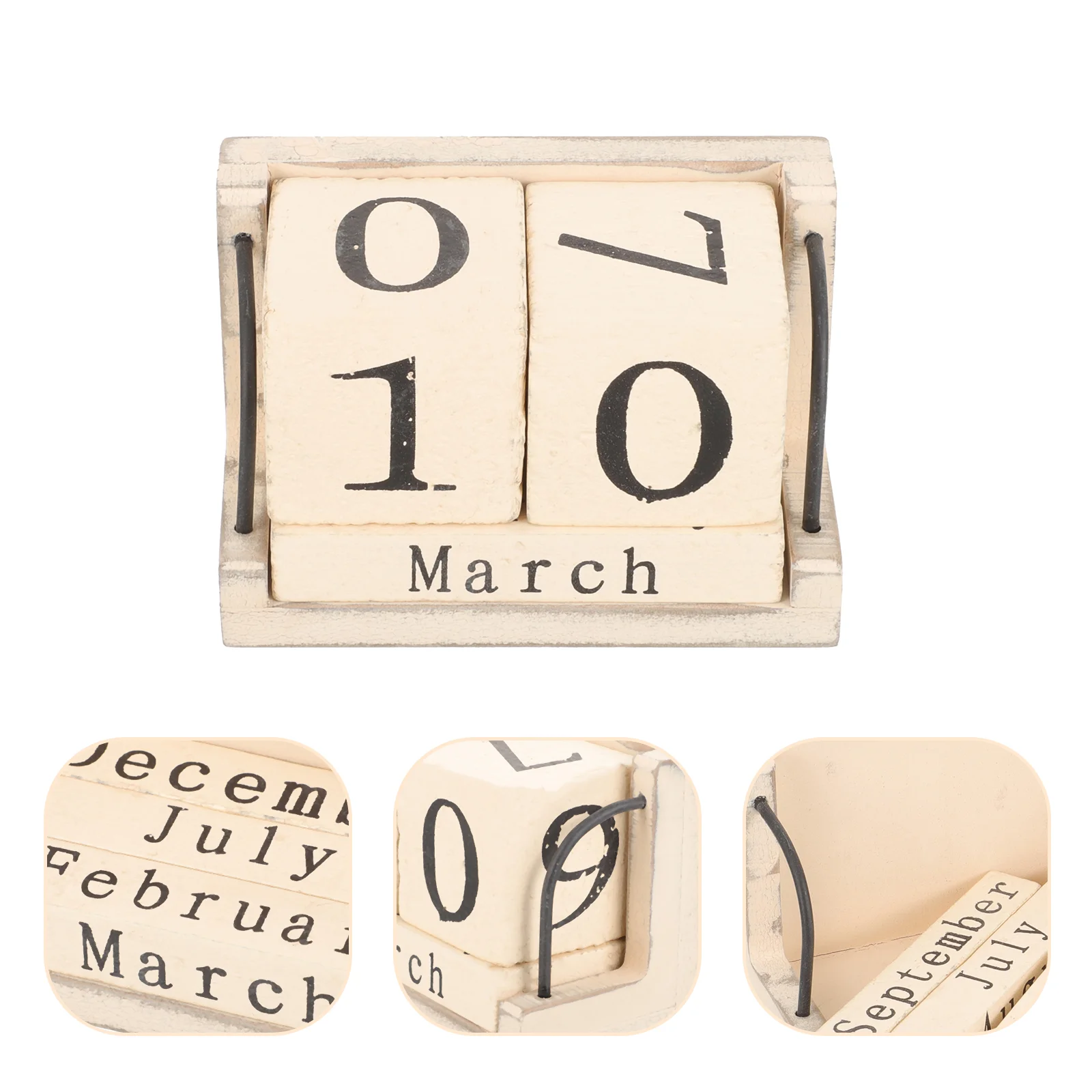 Wooden Perpetual Calendar Office Decorations for Work Teacher Desk Rustic Household Tabletop Block