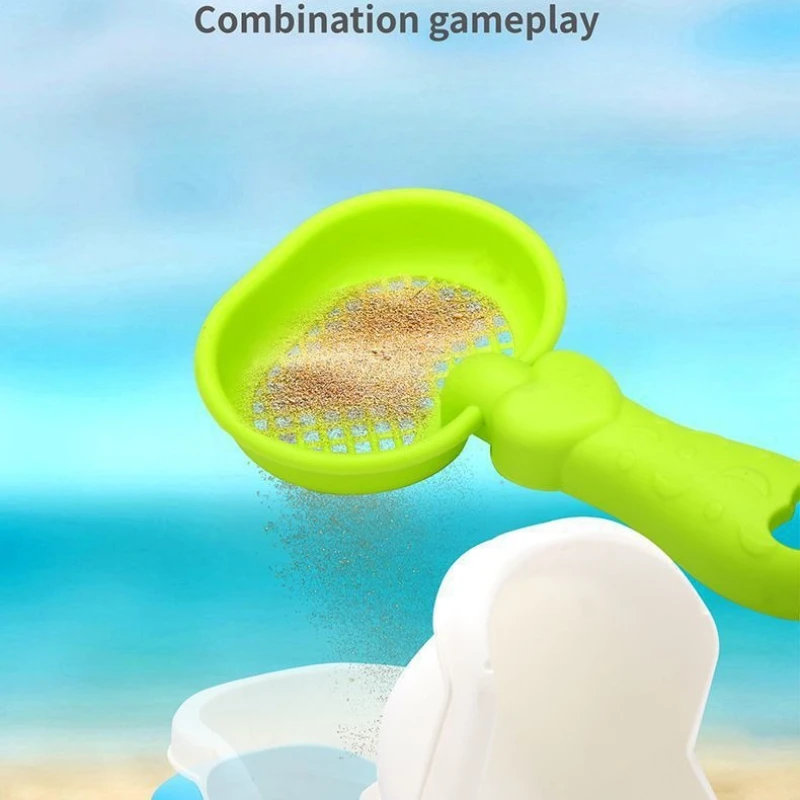 Caja de arena para niños al aire libre de verano, cubo de arena con reloj de arena para niños, Kit de construcción de castillo de playa, herramienta de rastrillo de pala, juego de arena para excavar para niños