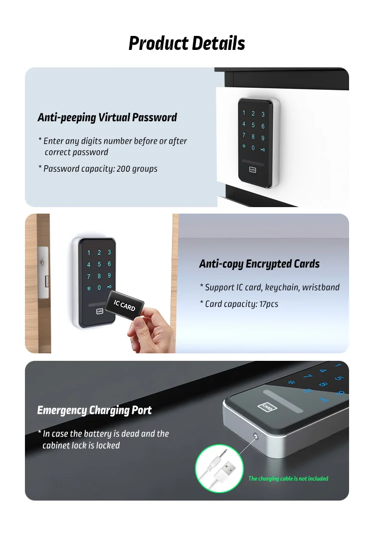 Touch Numerische Tastatur Passwort RFID Karte Schlüssel Digitale Elektronische Schrank Spind Schloss Großhandel – Detail 4
