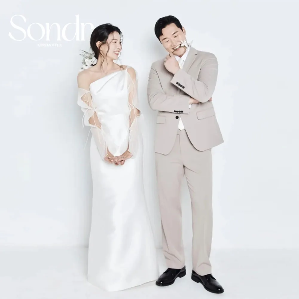 

Sondr One Shoulder Korean Wedding Dresses Customized Floor-Length Satin Bridal Gown Women Photo Shoot Self-Wedding Party Gown