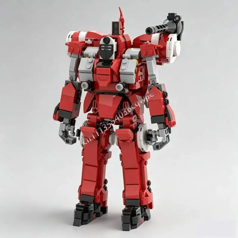 702Parts Red Gray Sci Fi Combat Mecha Robot Figure Model Custom Building Blocks DIY Assembly Creative Collection Birthday Gifts