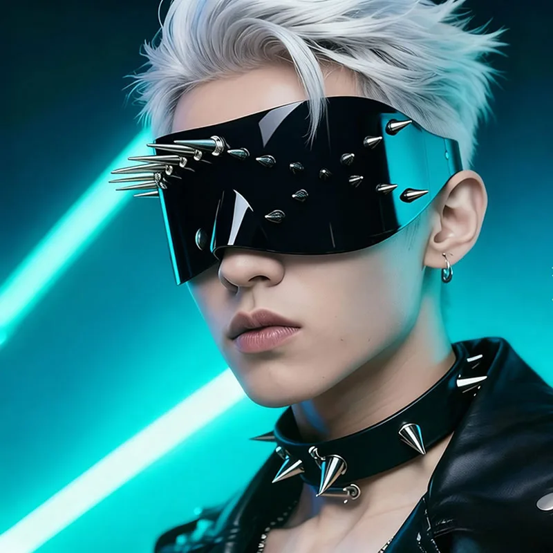 

New Trendy Punk Rivet Spiked Sunglasses Y2K Oversized Women Men Gothic Rock Hip Hop Party Eyewear Fashion Cool Rivet Sun Glasses