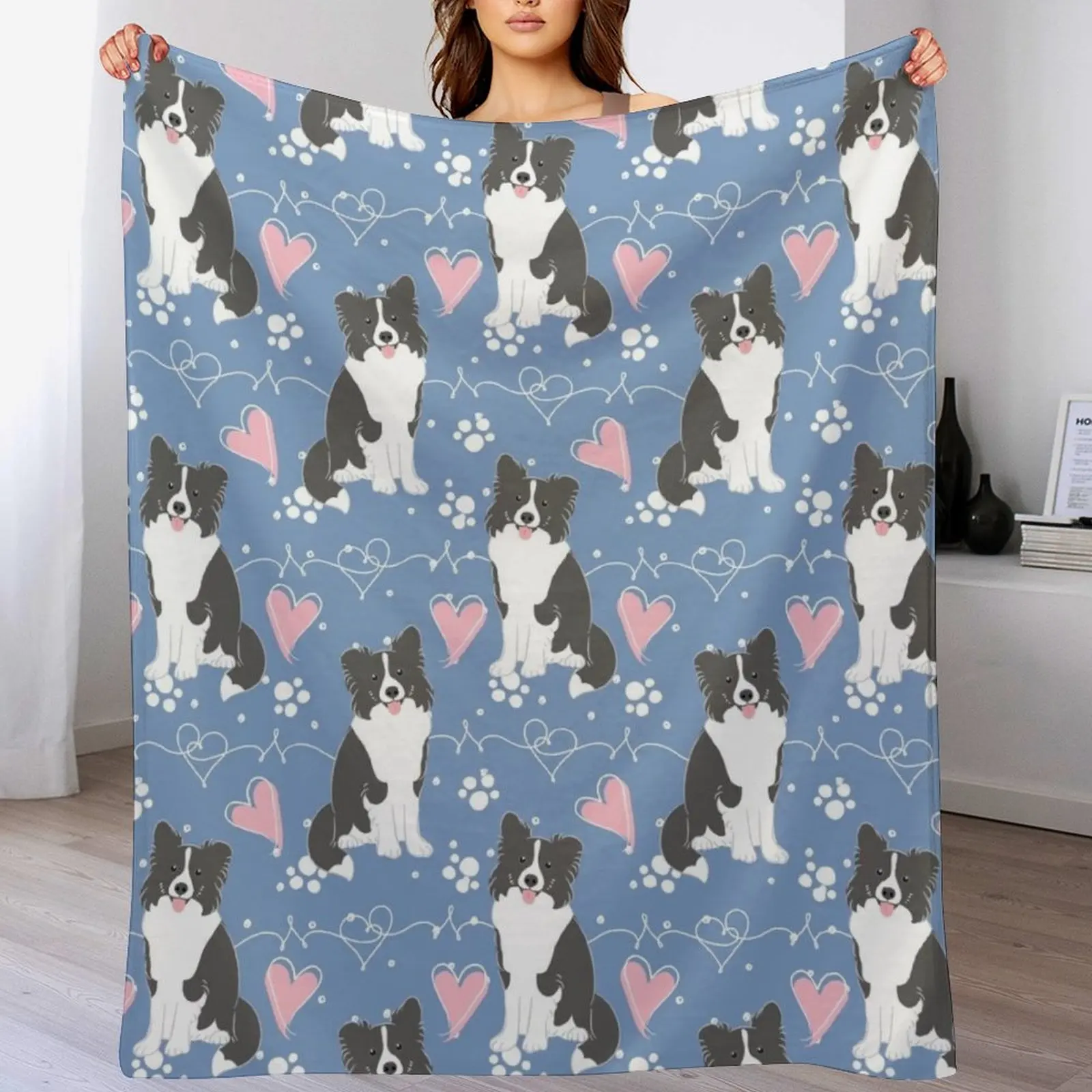 

LOVE Border Collie - Black and White 3 Throw Blanket Fashion Sofas Luxury Designer Decorative Sofas Blankets