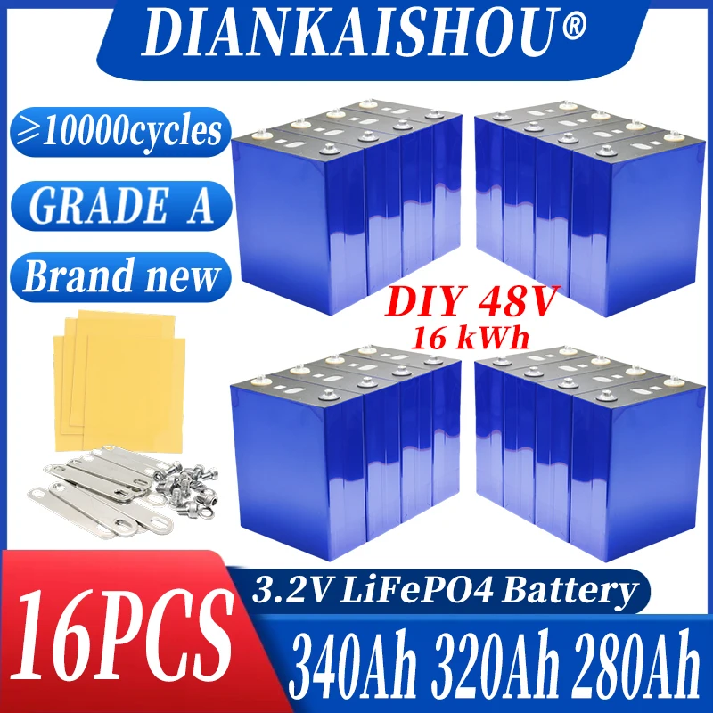 

16 шт. 3,2 В 340 Ач 320 Ач 310 Ач 304 Ач 105 Ач 280 К 280 Ач LiFePO4 Аккумулятор Совершенно новый класс A DIY 12 В 24 В 48 В Солнечная батарея RV EV Кемпинг без налога
