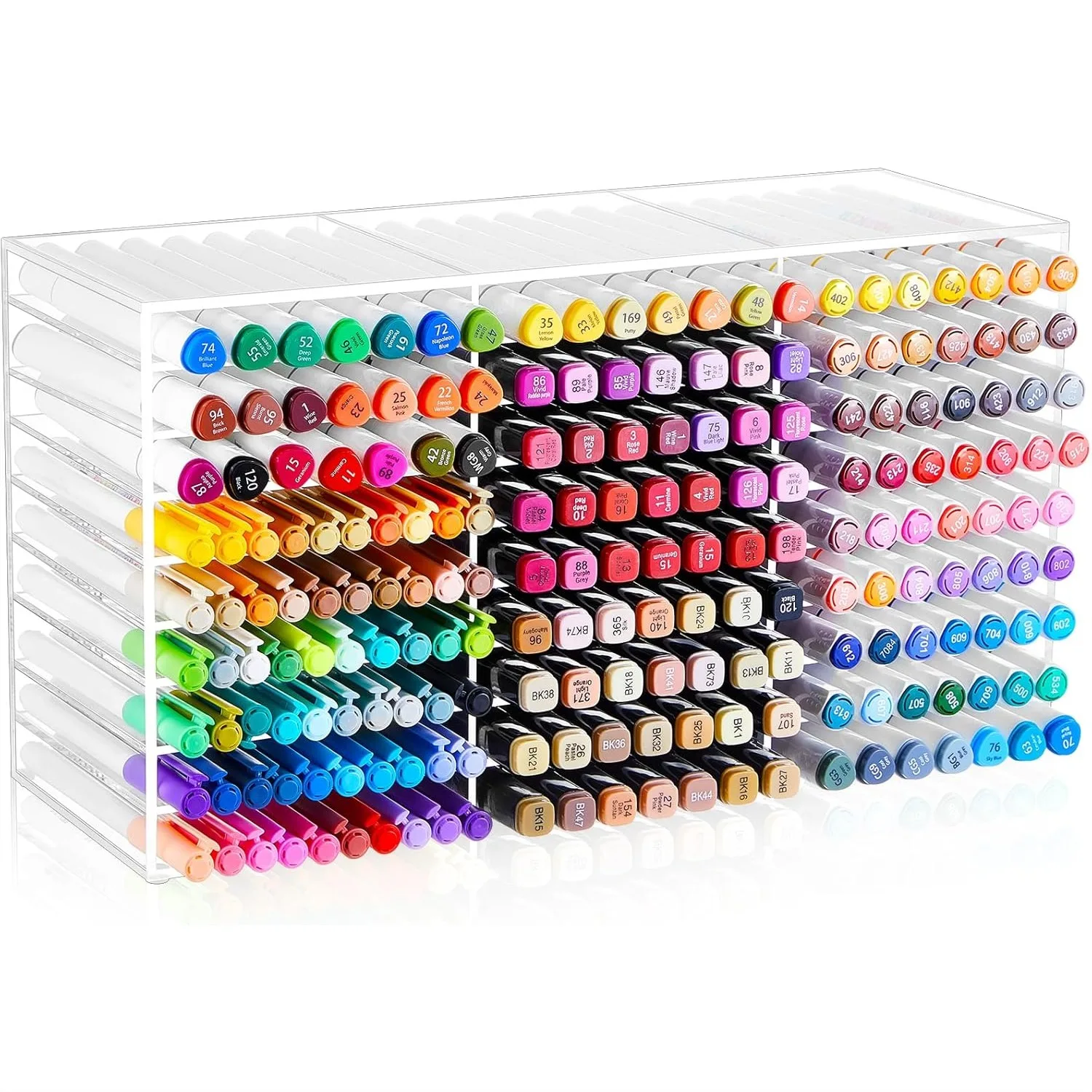 

Acrylic Marker Organizer for 189 Markers, Large Art Pencil Holder Storage Rack with 27 Compartments, Clear Desk Organizer for