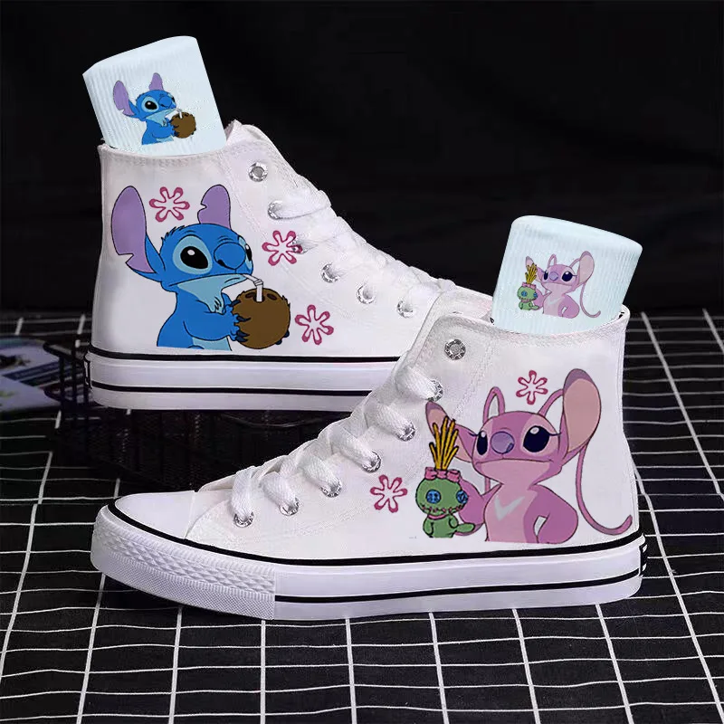 

New Stitch Cartoon Female Student Casual High Top Canvas Shoes Cute Lolita Skate Shoes Versatile Couple's Sneakers Kawaii Shoes