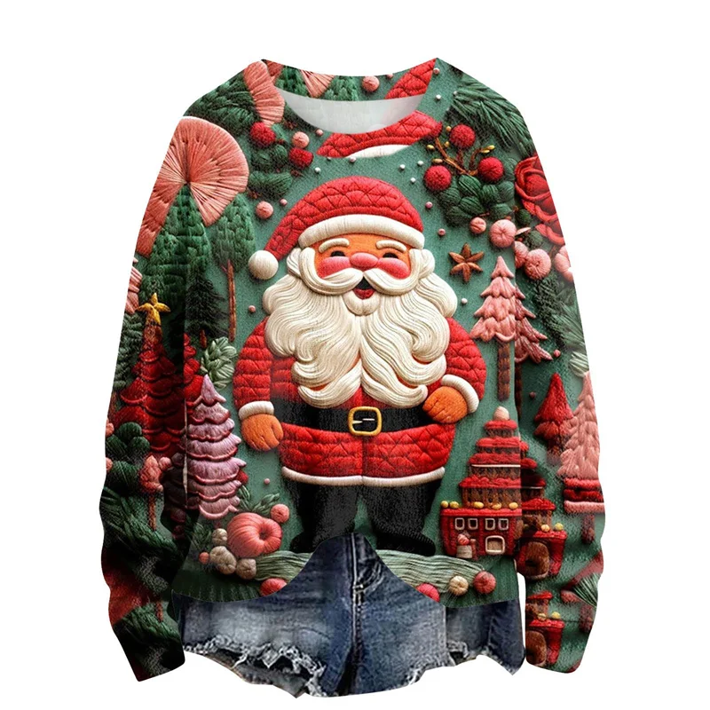 Colorful Santa Claus Pattern Hoodie Men Christmas Tree 3D Printed Pullover Autumn Long Sleeve O-Neck Hoodies Loose Sweatshirts