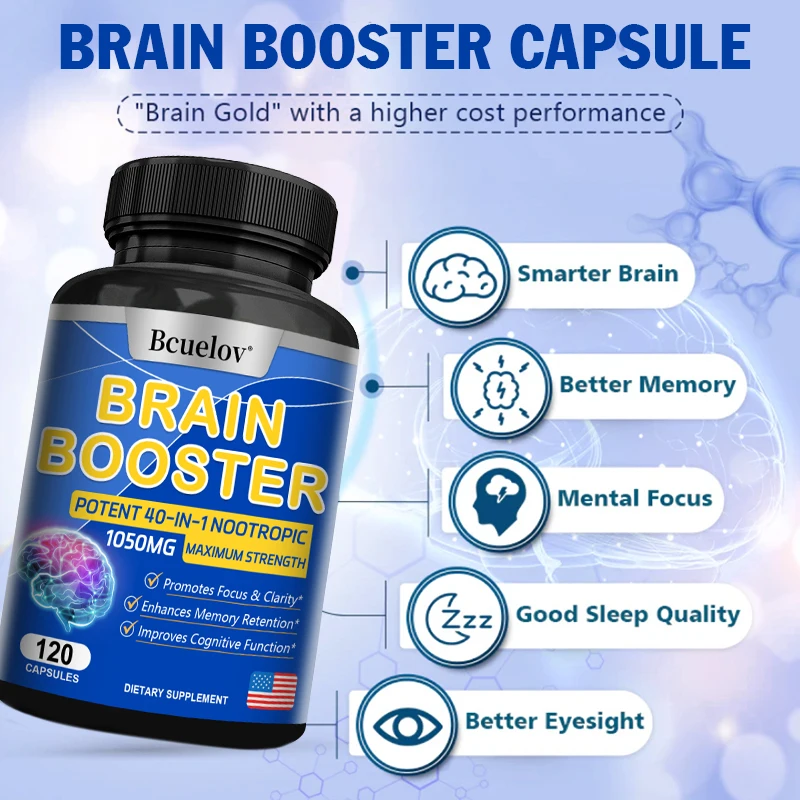 Bcuelov Premium Nootropic Brain Supplement for Men and Women - Caffeine-Free Nootropic Capsules To Enhance Focus, Brain & Memory