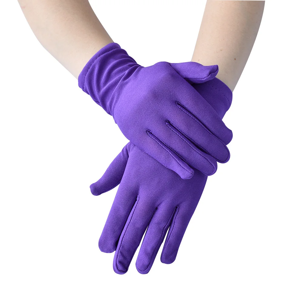 New Satin Full Finger Party Short Gloves For Women Girls Spring Autumn Solid Mittens Outdoor Dance Dress Up Bride's Gloves