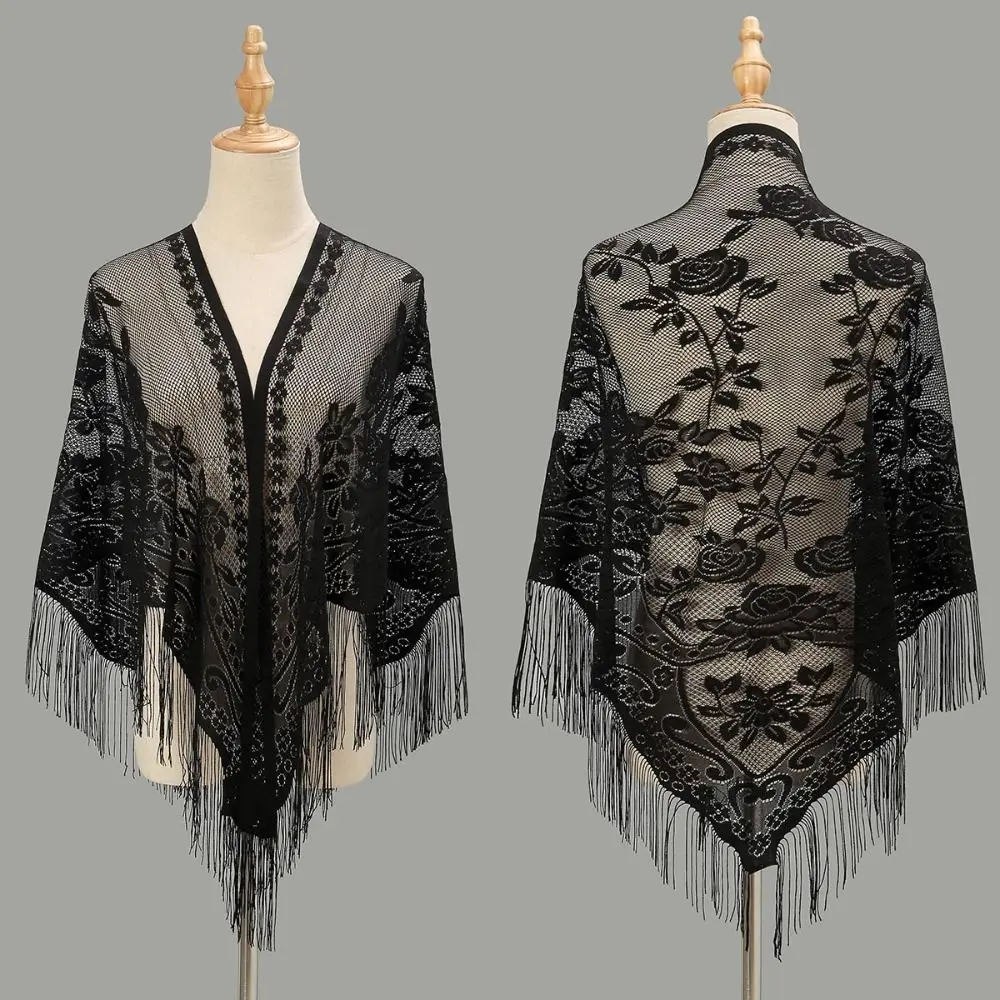 Wedding Accessories With Tassel Women Shawl Hollow Multicolored Wedding Bridal Shawl Fashion Scarf Cosplay