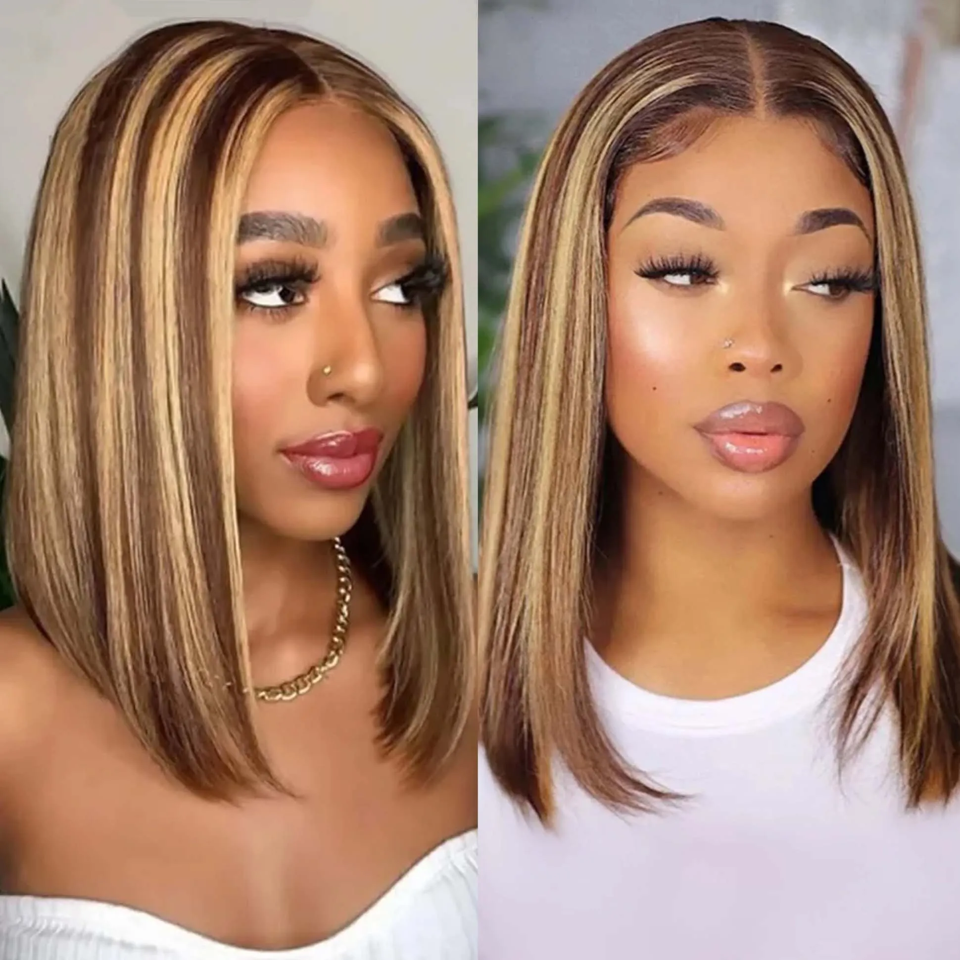 

Highlight Wigs Human Hair Straight Bob Wig 4/27 Ombre Transparent Lace 13x4 Lace Front Human Hair Wig 100% Remy Hair Pre Plucked