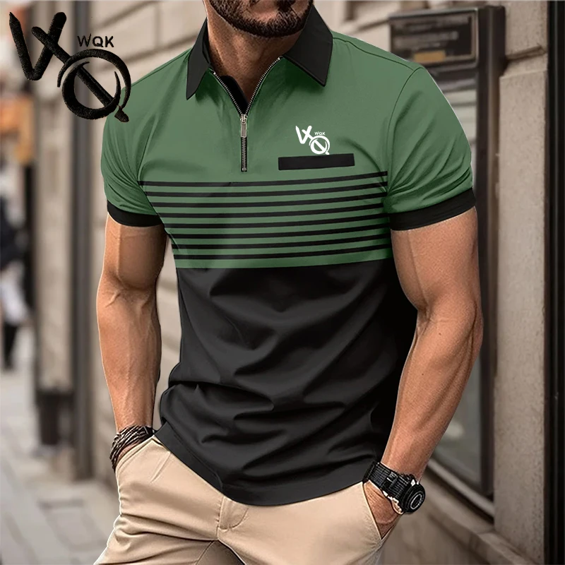 2024 High-end brand Men\'s POLO Shirt Casual striped Zipper Social shirt lapel Daily Luxury comfort top Party short s