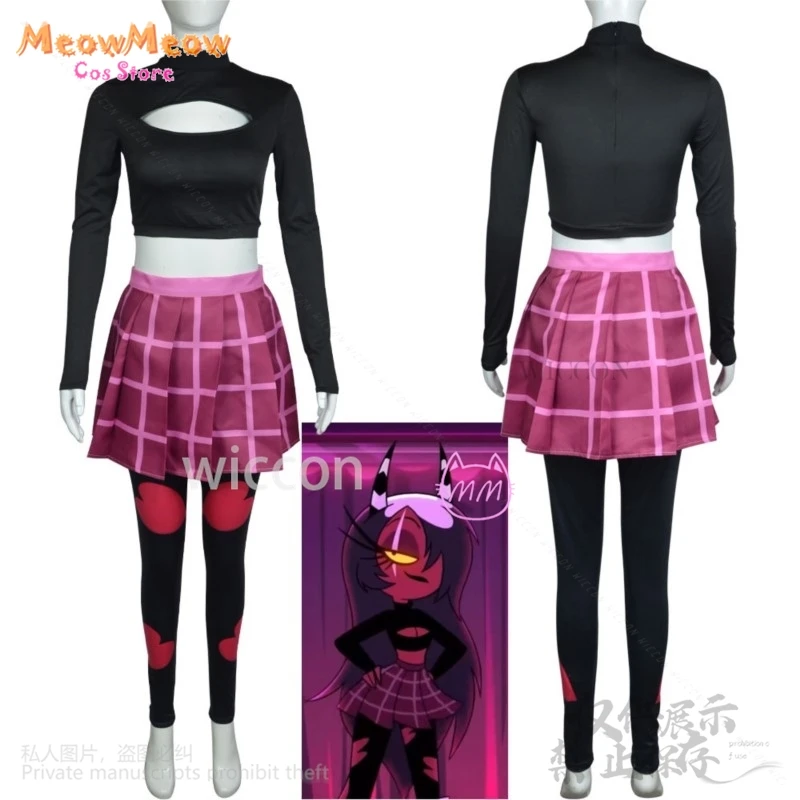 Anime Sallie Kan Cosplay Vrouwen Pruiken Kostuum Cartoon Helluva Cosplay Duivel Vermomming Tops Jurk Set Lolita Outfits Halloween Pakken