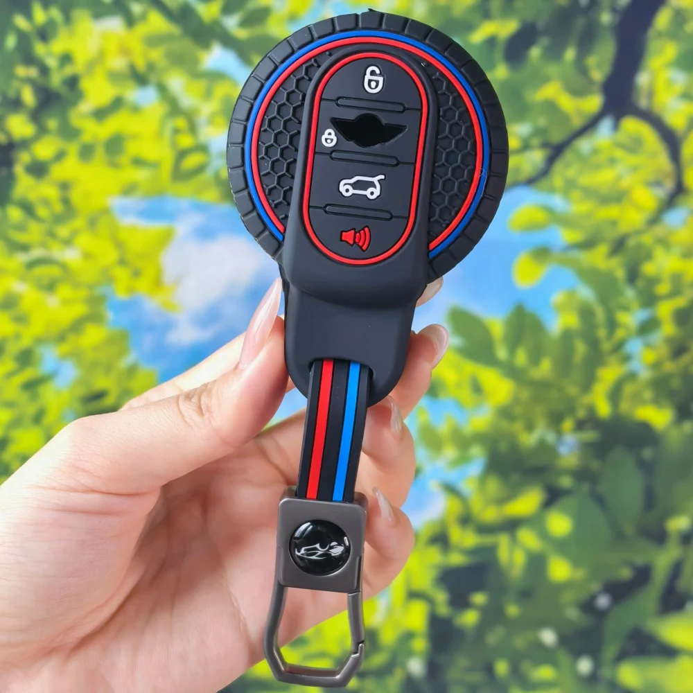 Anti‑Scratch Silicone Round Key Fob Cover With Keychain Chain For Mini Cooper F55 F56 F57 F54 F60 JCW Clubman Countryman