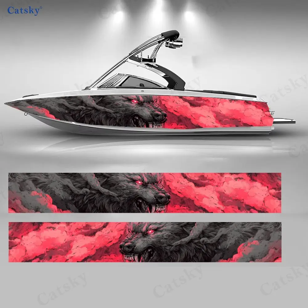 

2Pcs Flame Wolf Boat Stickers, PVC Waterproof Durable Vinyl Wrap Decals for Fishing Boats, Durable and Stylish Design