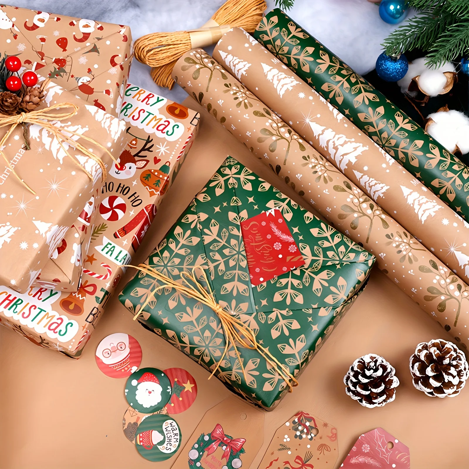 10PCS Neue Weihnachten Retro Kraft Geschenkpapier Geeignet für Weihnachten Geschenk Verpackung Santa Claus Geschenk Box Geschenkpapier