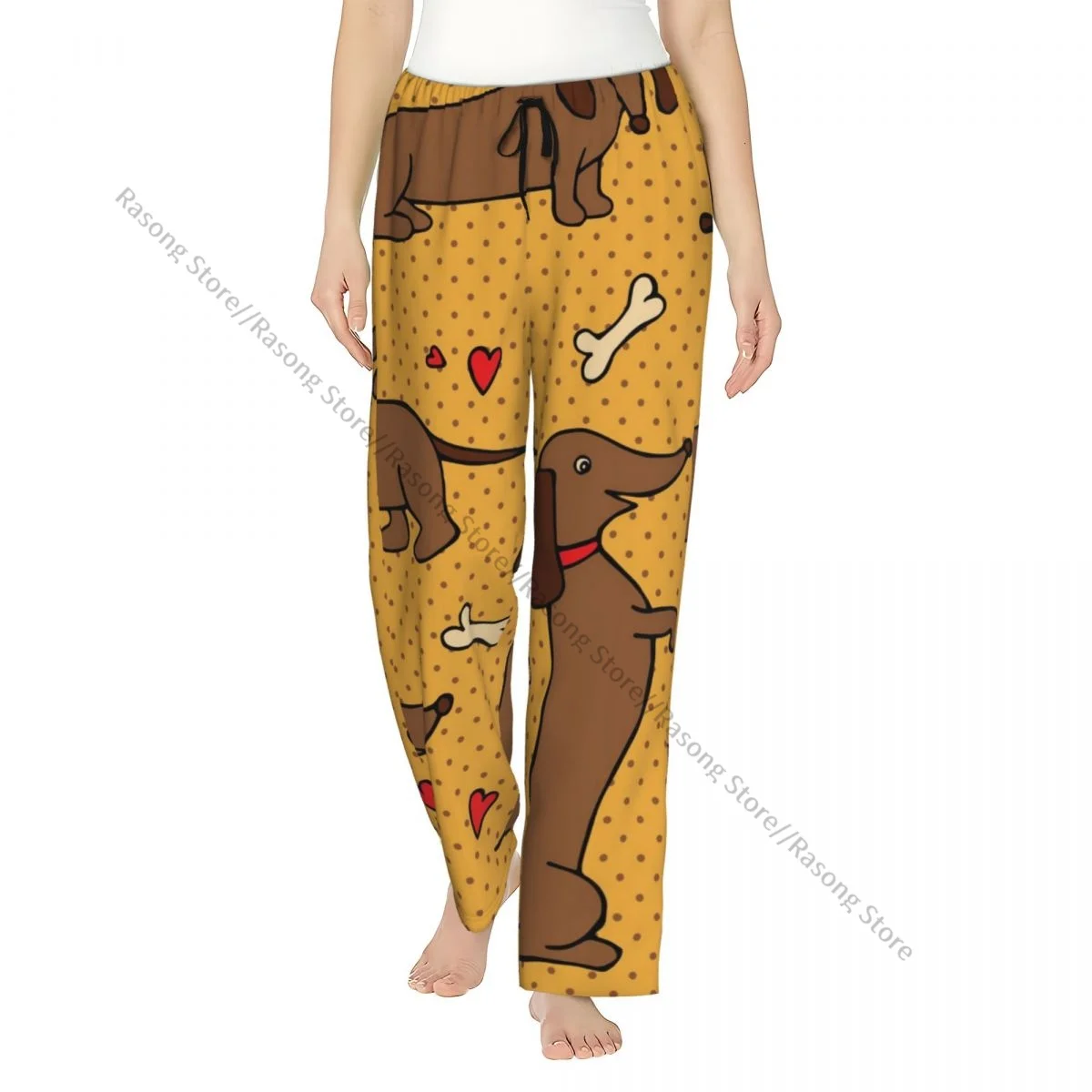 

Уютные фланелевые пижамные штаны для женщин, собака, такса, желтые штаны для сна, домашняя одежда для дома