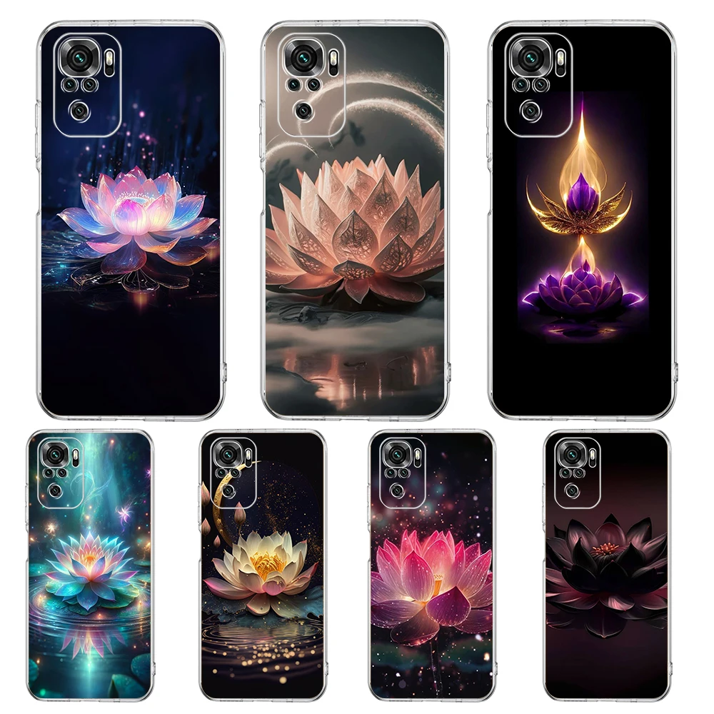 Transparent Phone Case for Redmi 13C 12C 10C Note 13 12 11 11T K40 Gaming Plus Pro 4G 5G Soft TPU Cover Shell Lotus Flower Bags