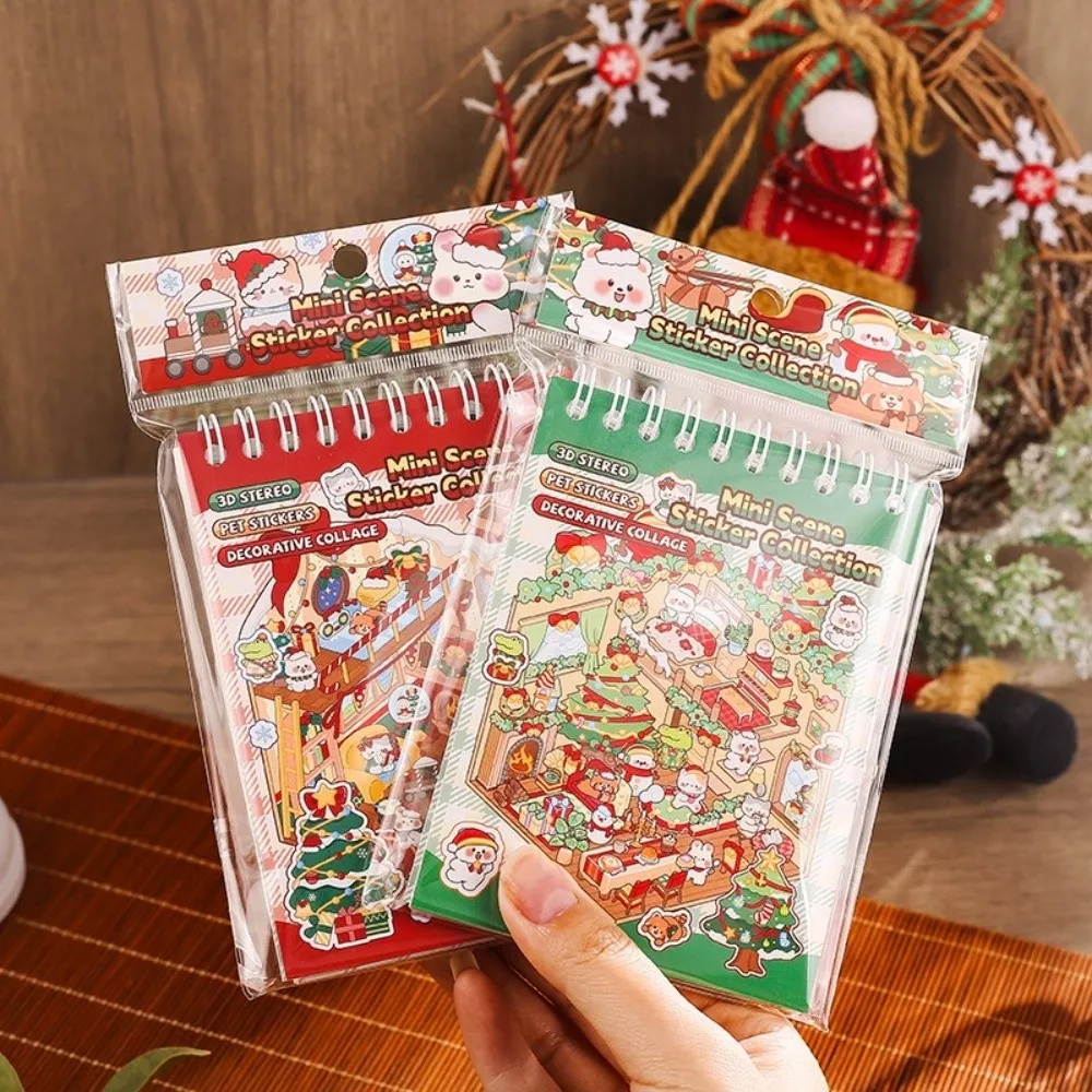 

Merry Christmas Miniature Scenes Sticker 6 Scenes Mini Size 3D Landscape Sticker Creative Crafting Cartoon DIY Sticker Books