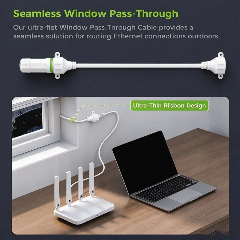 A97I-Ultra-Thin Flexible Window Ethernet Cable For SPX Outdoor Use 1000Mbps Poe Drill-Free Network Cable