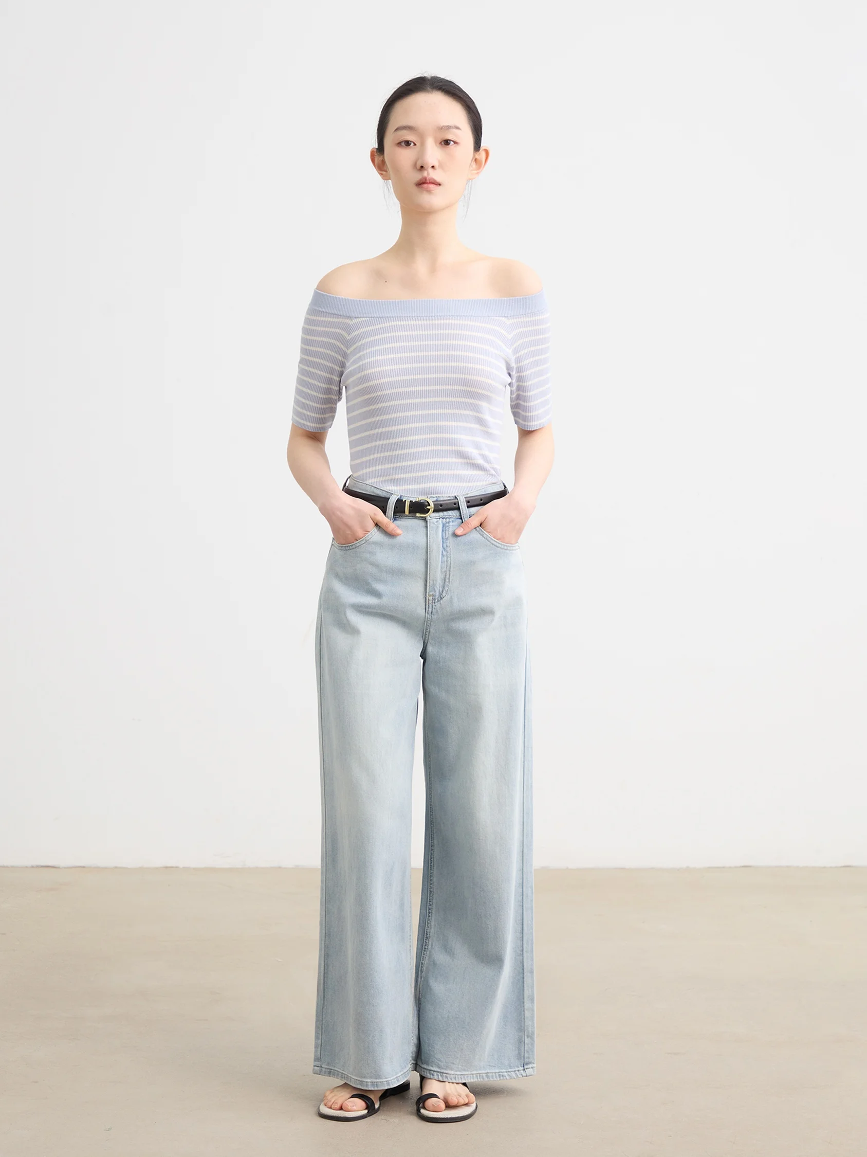 

NOEND 25SS женский облегающий шерстяной вязаный топ с высокой эластичностью, двойная одежда, полосатый дизайн, смесь шелка, модная весенняя одежда