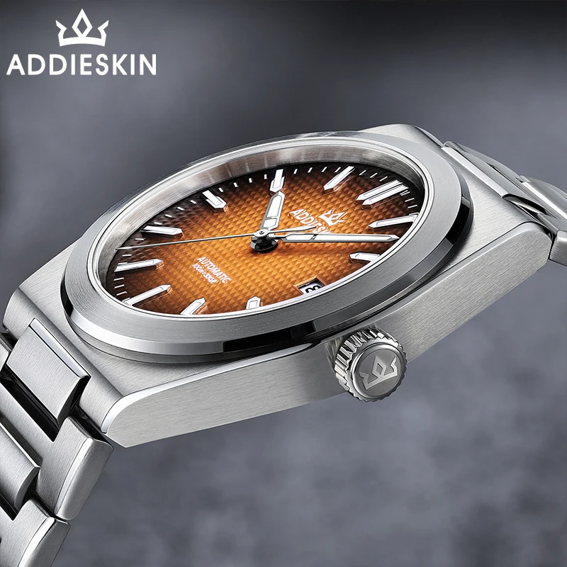 ADDIESKIN 고급 남성용 자동 시계 미요타 9015 와플 텍스처 다이얼 사파이어 100m 방수 시계 39mm 발광 시계 신제품