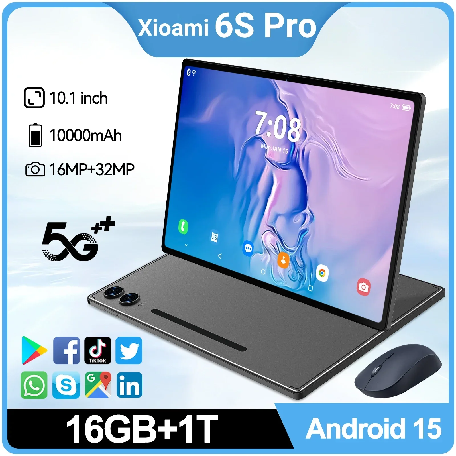 Xioami Tablets Android 15 16GB+1TB Pad 6S Pro 10.1 inch Original Tablette 10000mAh 16+32MP 5G WiFi Tablet PC with keyboard mouse