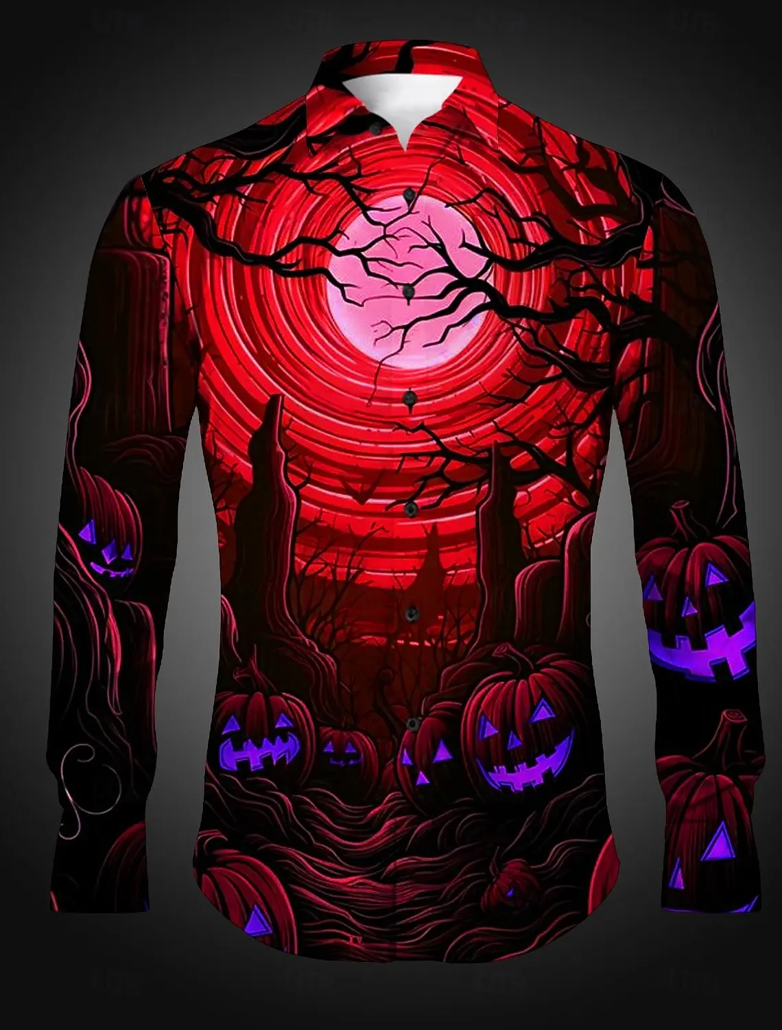 

Halloween Pumpkin Grimace Horror Dark Men's Shirt Button Up Shirt Long Sleeve Fall Turndown Shirt Collar 3D Print Polyester