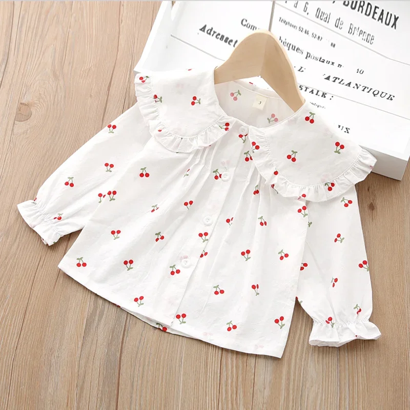 IENENS Cherry Print Girls Blouse Cotton Tee Tops for Baby Spring Shirts Toddler Infant - 1-4 Years