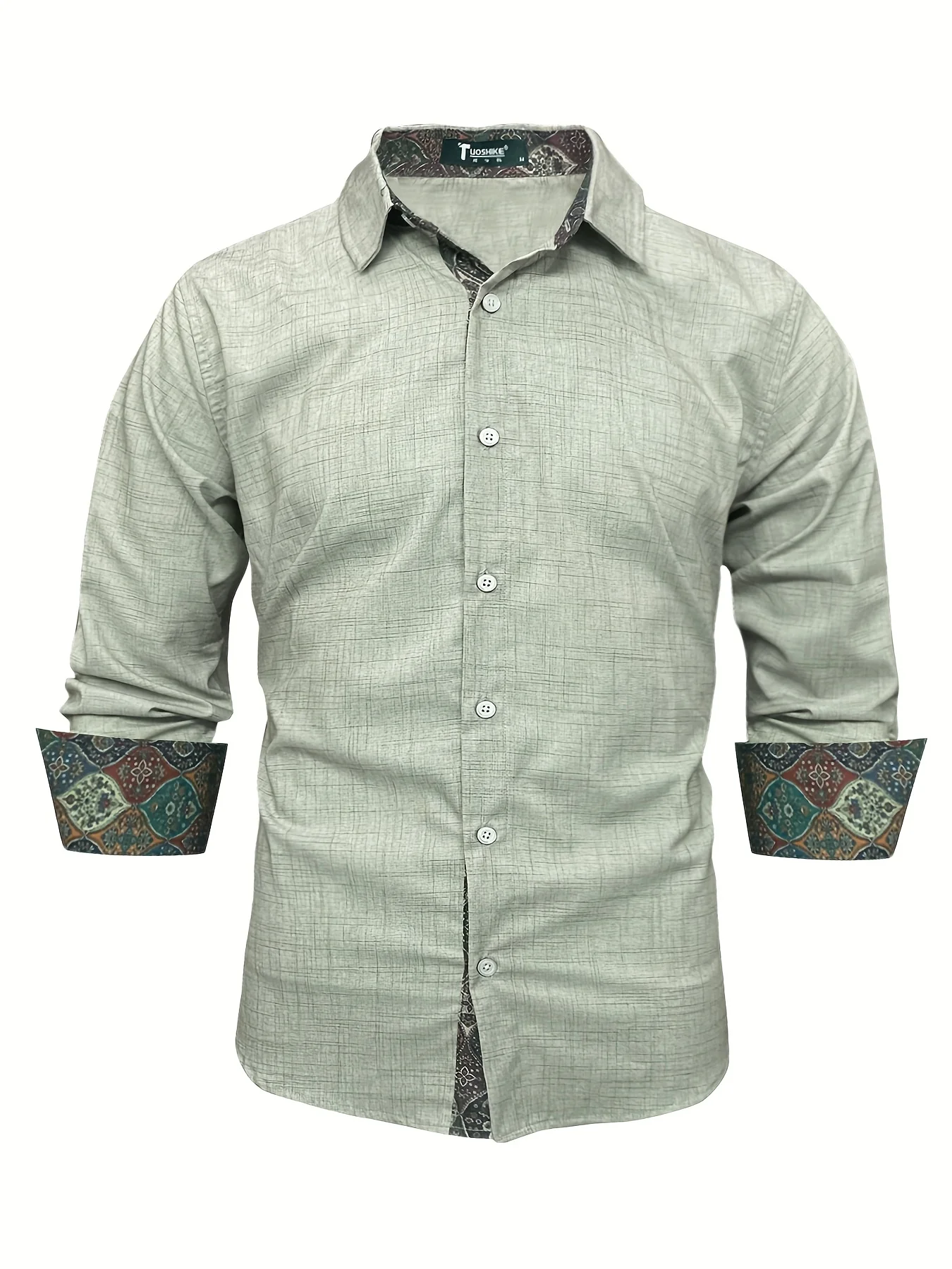 Gengyuan Initial Selection Premium Casual Long-Sleeve Shirt with High-End Aesthetic, Fashionable Trendy Hemp-like Woven Fabric, Slim-Fit Loose Design Elegant Top, Men's Lightweight Business Formal Dress Shirt Professional Work Attire