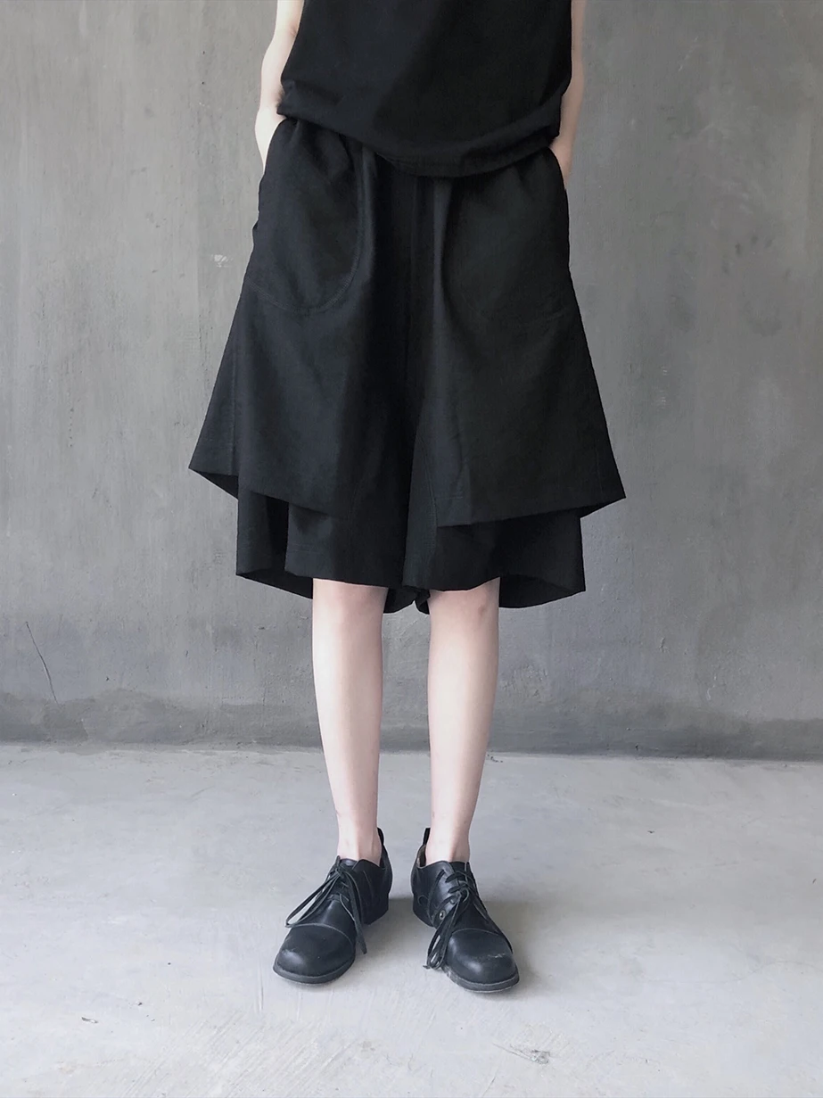 Bla Casual broek met wijde pijpen Dames ature Zomer 2022, nieuw ontwerp, dubbellaags vijfkwart middenbroek, asymmetrisch woon-werkverkeer...