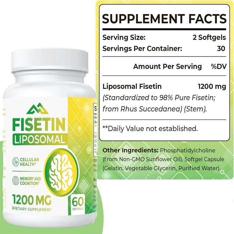 Fisetin 1200mg Liposome Pure Fisetin Polyphenol Antioxidant Immune Health Aging Cognitive Support Non GMO 60 Capsules