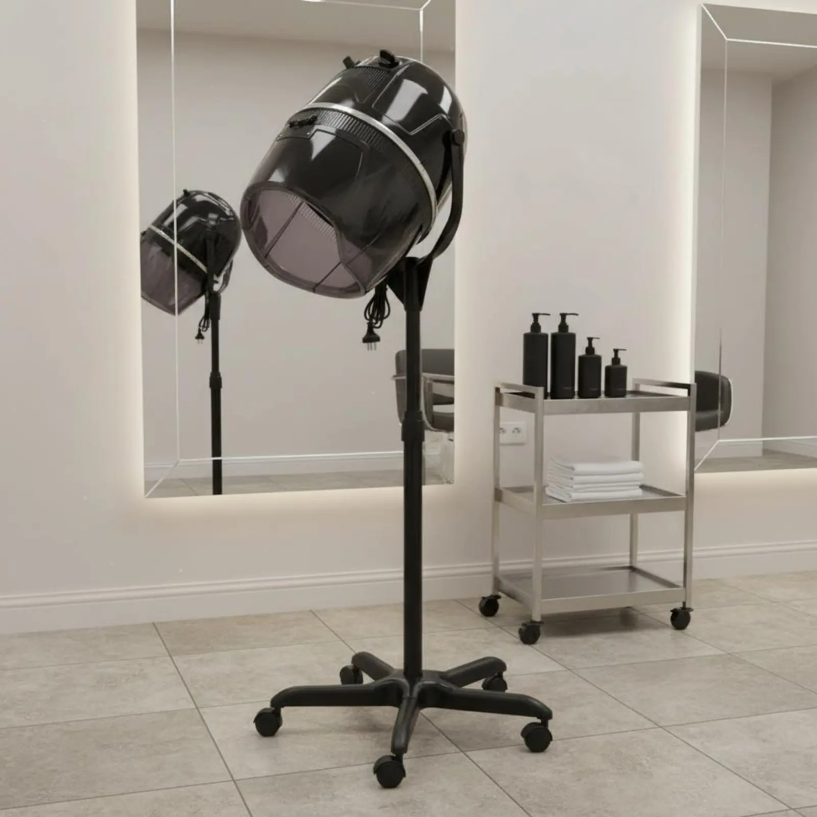 

Salon Hood Dryer Temperature Control Hooded Hair Dryer Beauty Equipment Rolling Base Adjustable Height