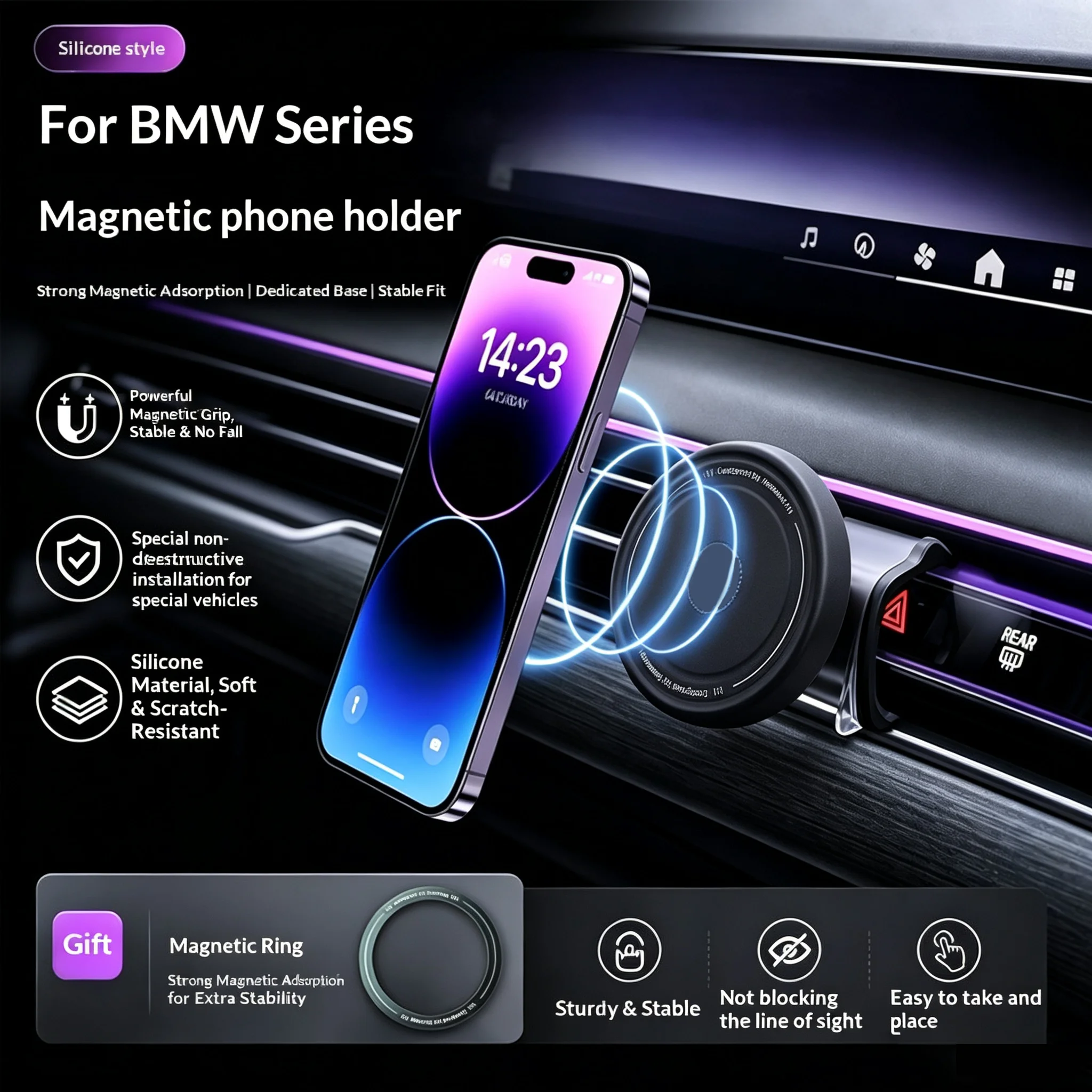 For BMW IX X3X5X6X7 2 3 4 5 7 8 series G20 G60 G70 G45 G05 G06 G07 G30 F44 Car-mounted bracket magnetic navigation accessories view 4