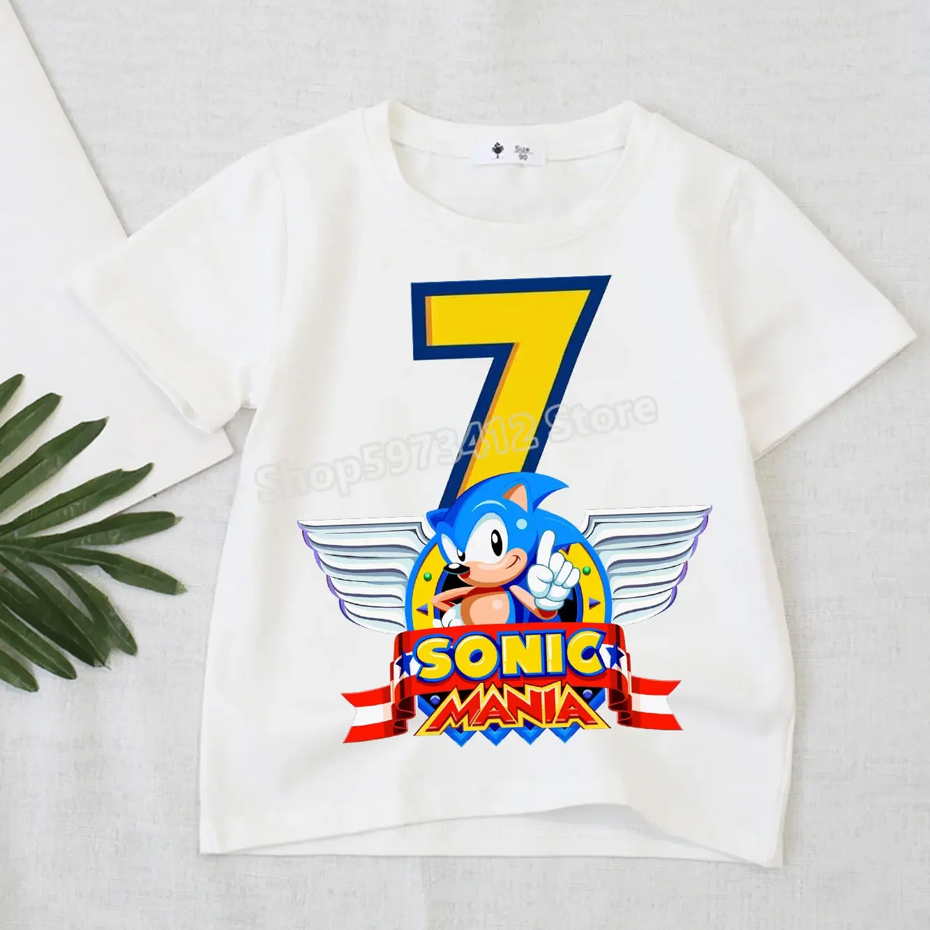 Sonic The Hedgehog em torno do pescoço t-shirt, desenho animado infantil figura top, roupas de crianças, Digital 1-10 moda, acessórios de vestuário