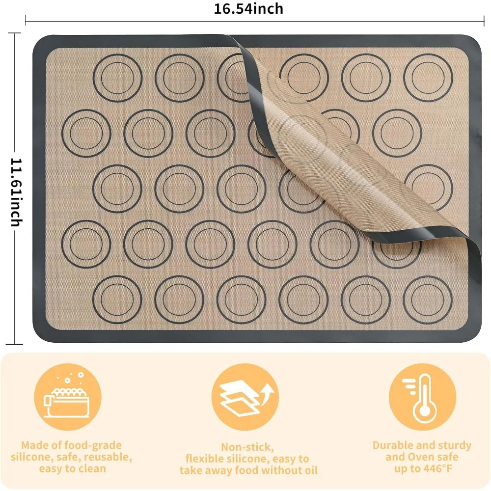 Baking Mats with Circles, Silicone Macaron and Cookie Baking Sheet Liners, Non-stick, Reusable for Precision Baking and Candies