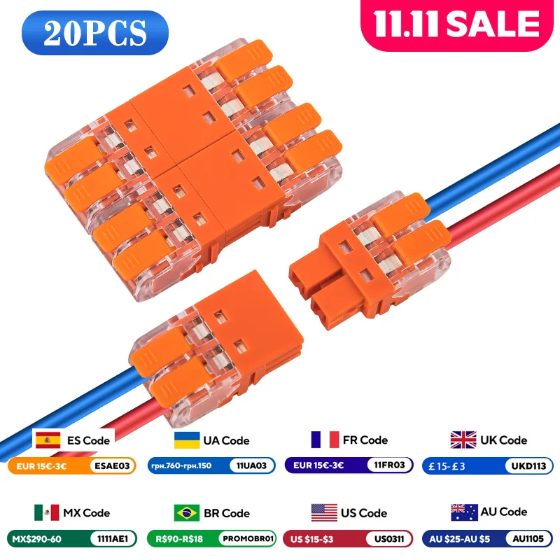 JINH 20Pcs CMK 64 Quick Connectors Fast for Flexible Connectivity Wires Compact Plug Mini Male Female Terminals Universal Blocks
