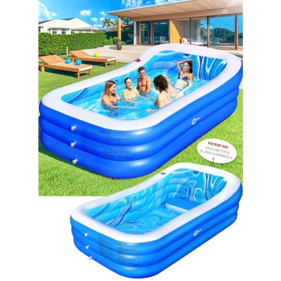 

Inflatable Pool with Big Backrest and Seat for Adults Oversized Thickened Large Blow-Up Pool Durable Swimming Pool for Summer W