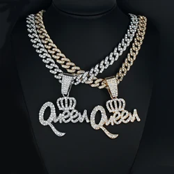 Hip Hop Crown Queen Pendant Necklace 4mm Tennis Chain Letter Necklaces For Women Gifts Hiphop Rapper Jewelry