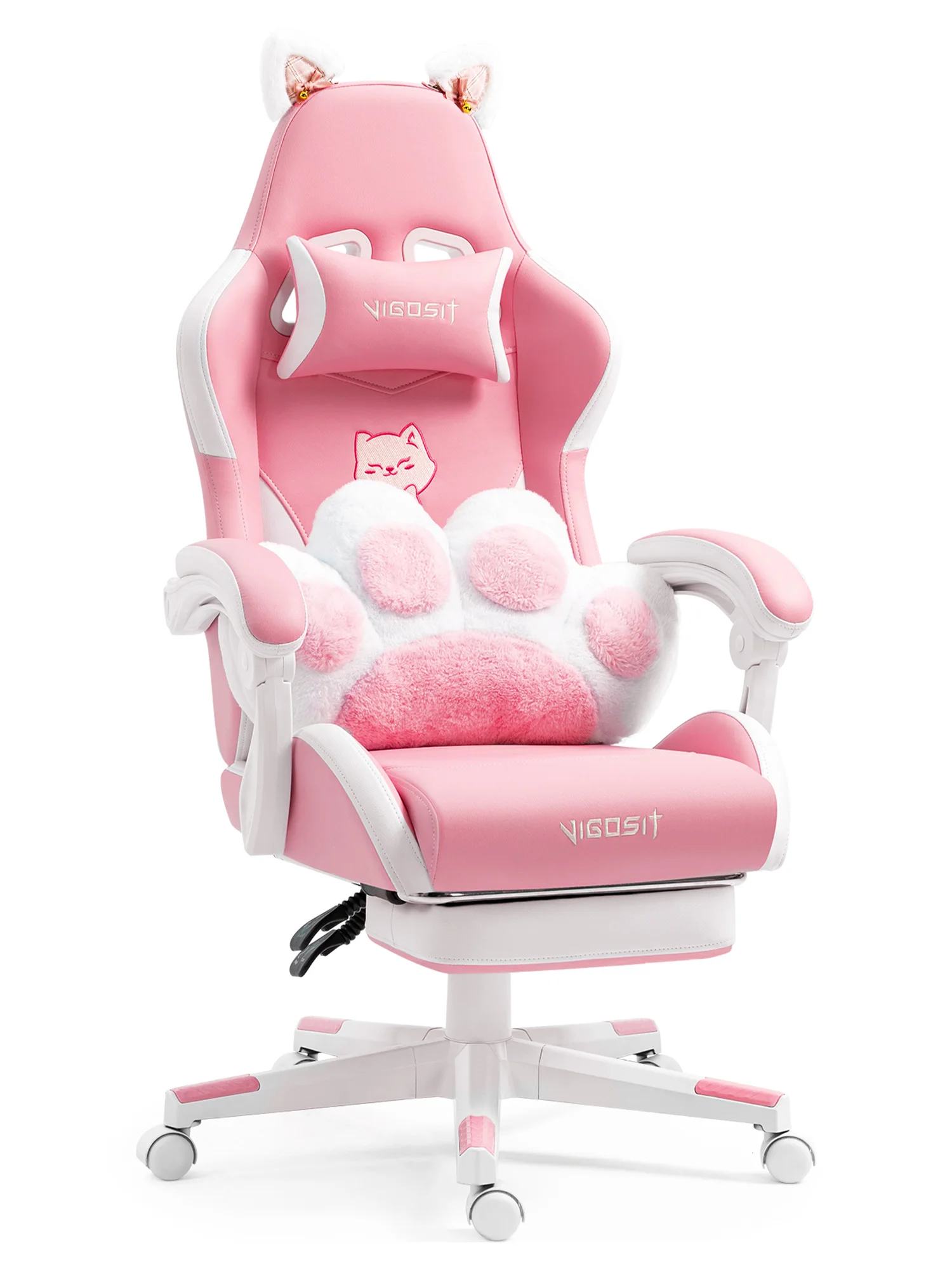 Vigosit Gamingstoel met schattige oren en Kawaii kussen, ergonomische computerstoel voor meisjes met lendensteun - afbeelding 2