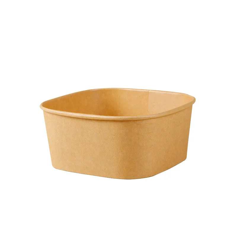 Customized. Takeaway Kraft Paper to-Go Box Disposable Square Paper Bowl Factory Printable Lunch Box Fruit Salad Packaging Paper