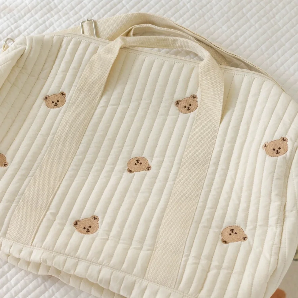 Quilted Duffle Bag Washable Baby Diaper Bags Mummy Tote Handbag Portable Pushchair Shopping Travel Storage Beige Organizer Child